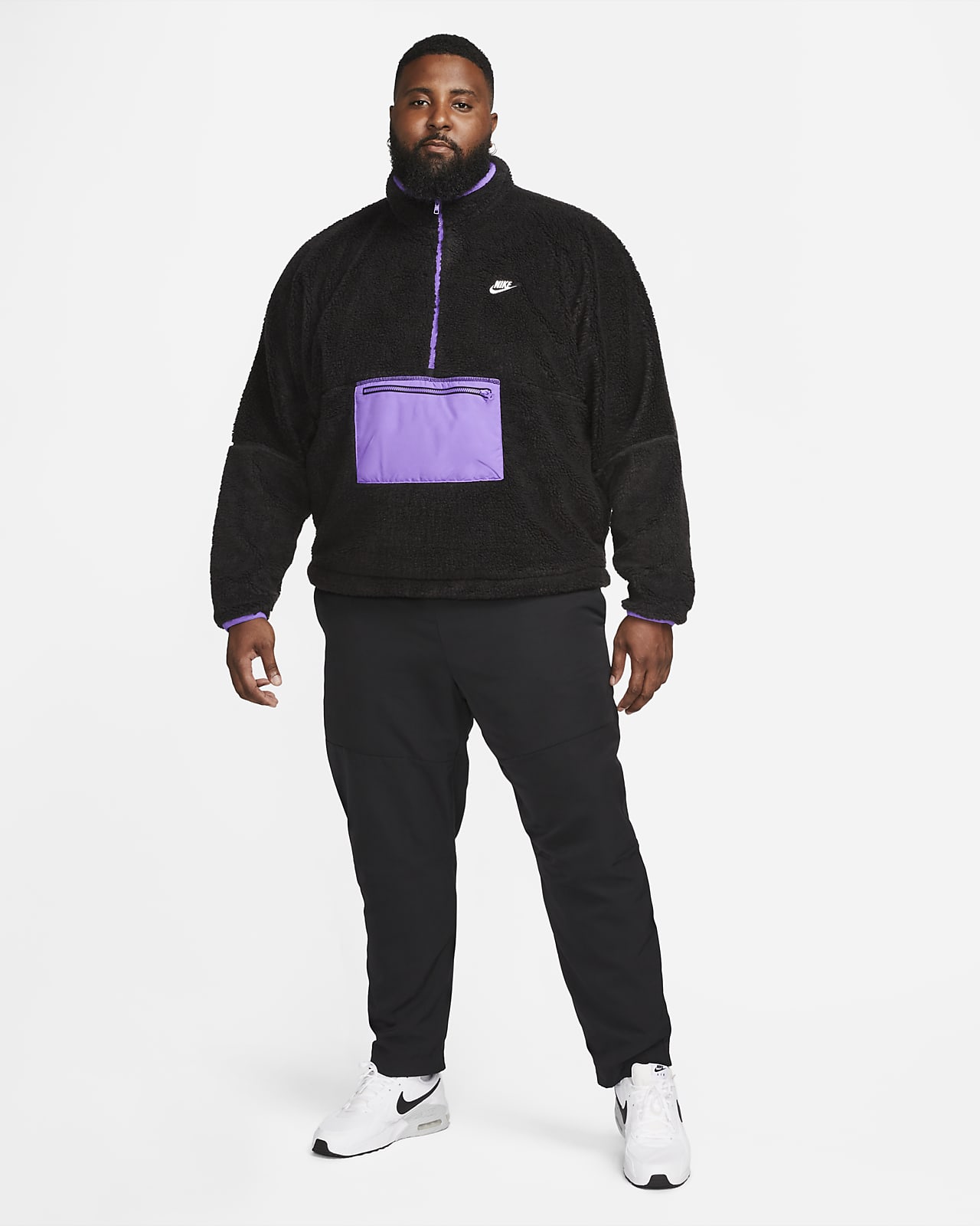 Nike Club Plus Winter 1/2 zip fleece sweat with contrast pocket in white  and khaki