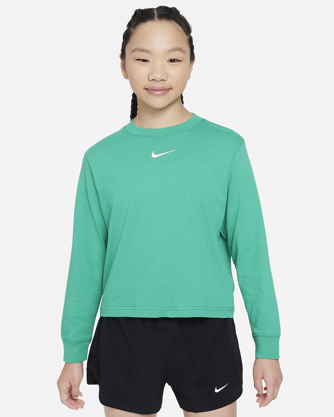 Kids\' Essential Big Long-Sleeve Nike (Girls\') T-Shirt. Sportswear
