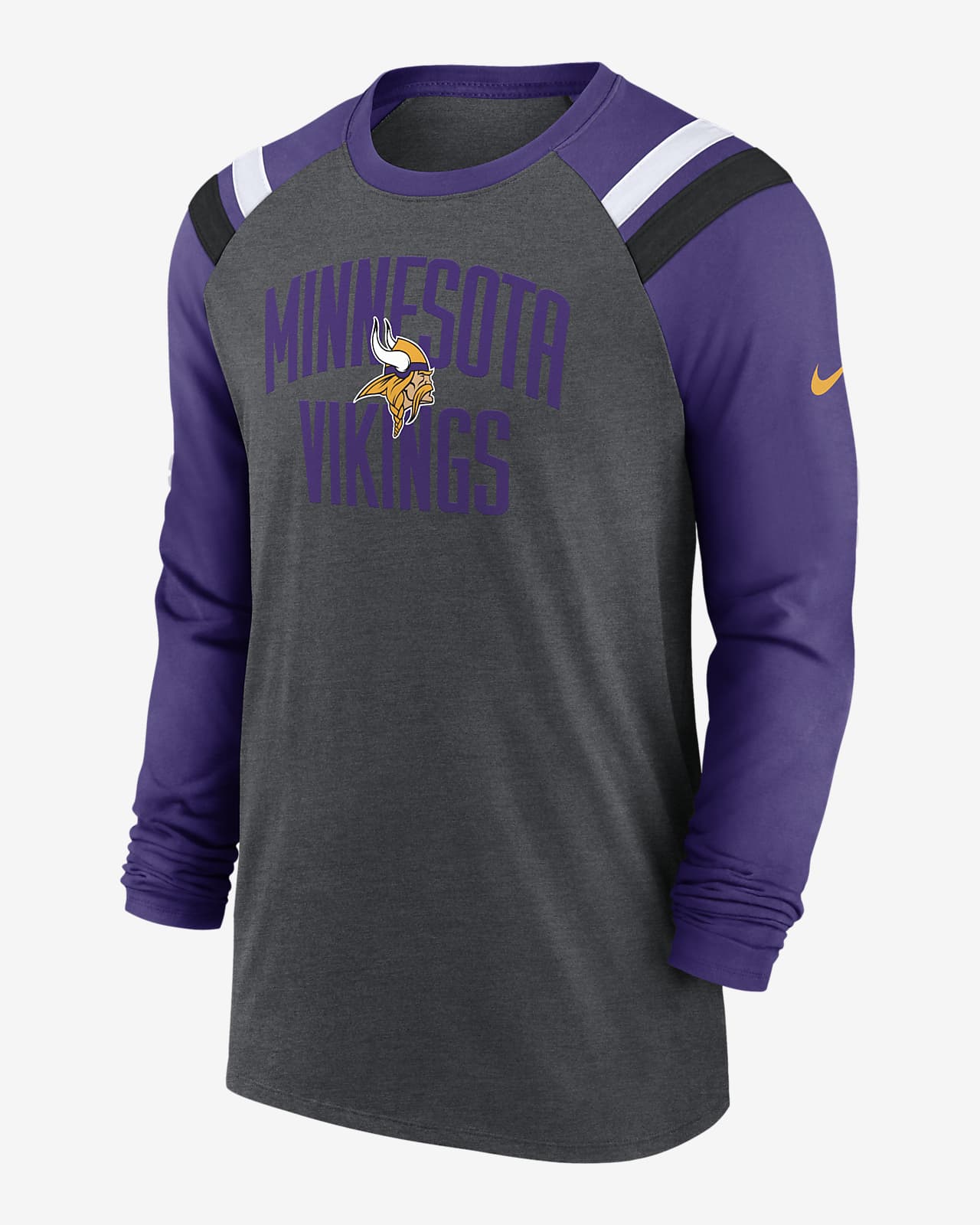 Men's Nike Heathered Charcoal/Purple Minnesota Vikings Tri-Blend Raglan Athletic Long Sleeve Fashion T-Shirt Size: Large