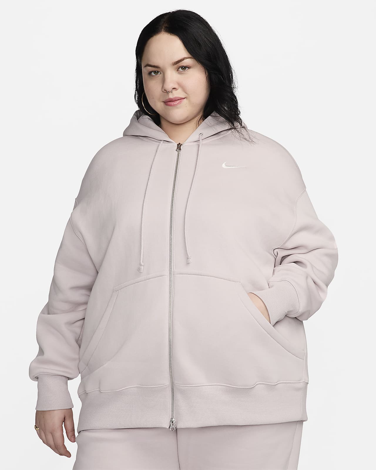 Nike Sportswear Phoenix Fleece túlméretes, hosszú cipzáras, kapucnis női pulóver (plus size méret)