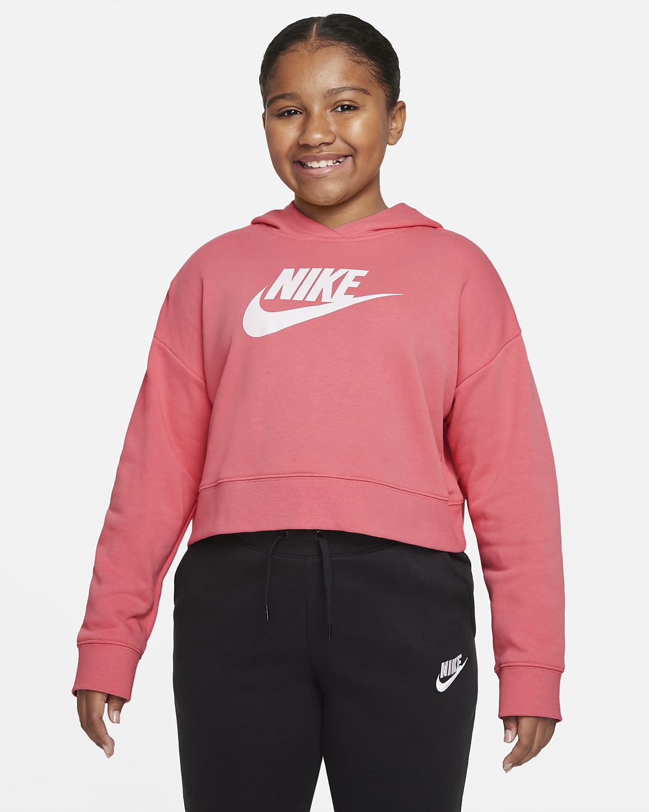 Nike Sportswear Club Big Kids' (Girls') French Terry Cropped Hoodie  (Extended Size).