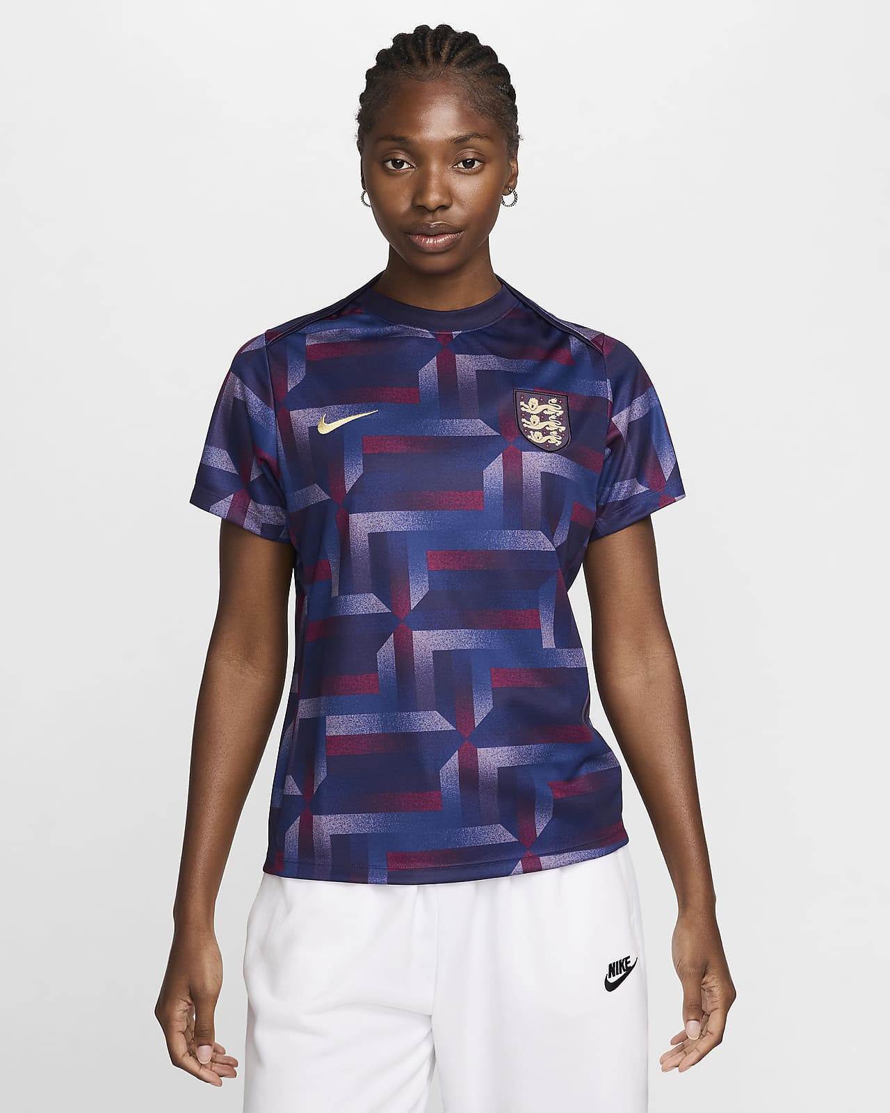 England Academy Pro Nike Dri-FIT Pre-Match-fodboldtrøje med korte ærmer til kvinder