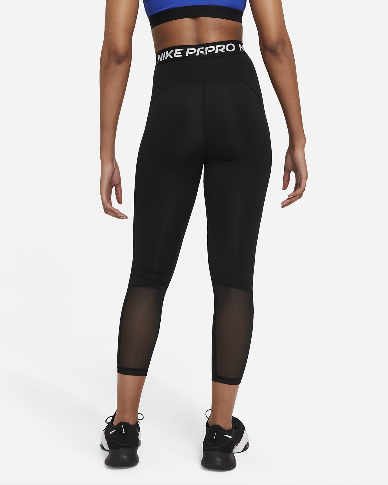 Nike Pro 365 Women's XL Black White High-Waisted 7/8 Mesh Panel