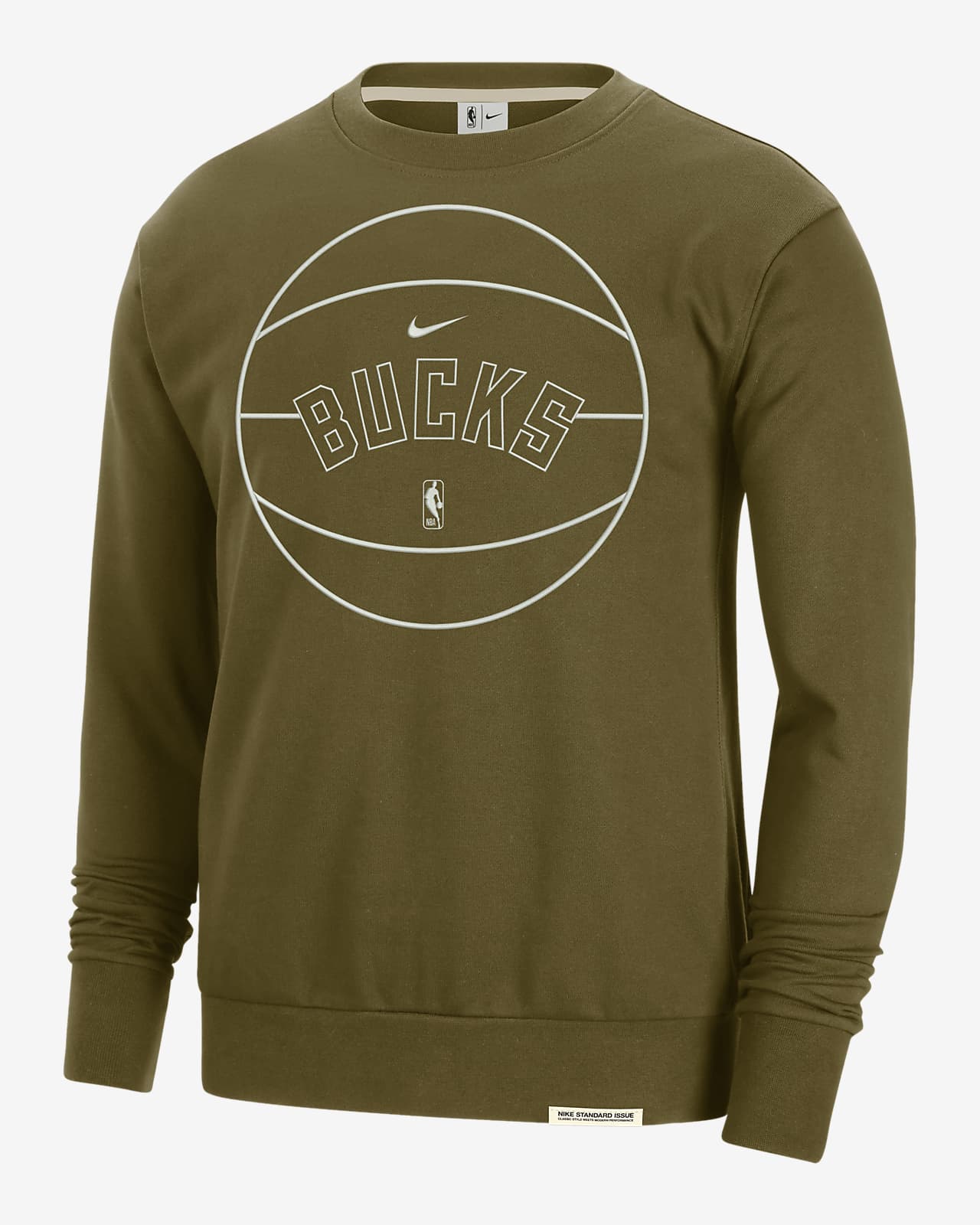 Men's Nike Olive Milwaukee Bucks 2023/24 Authentic Standard Issue Travel Performance Pullover Sweatshirt Size: Medium