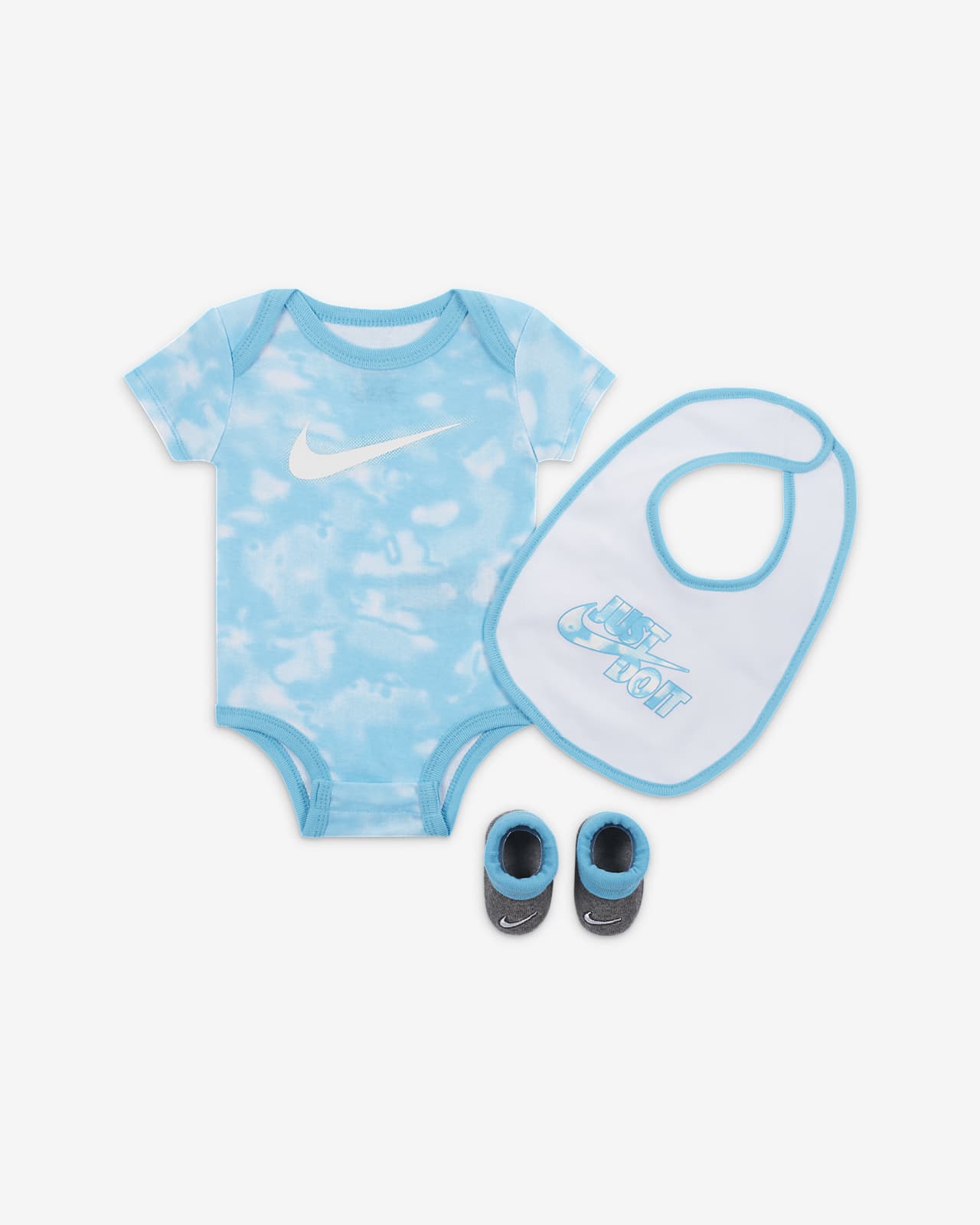 Nike Swoosh Aura 3-Piece Bodysuit Box Set Baby Bodysuit Set.