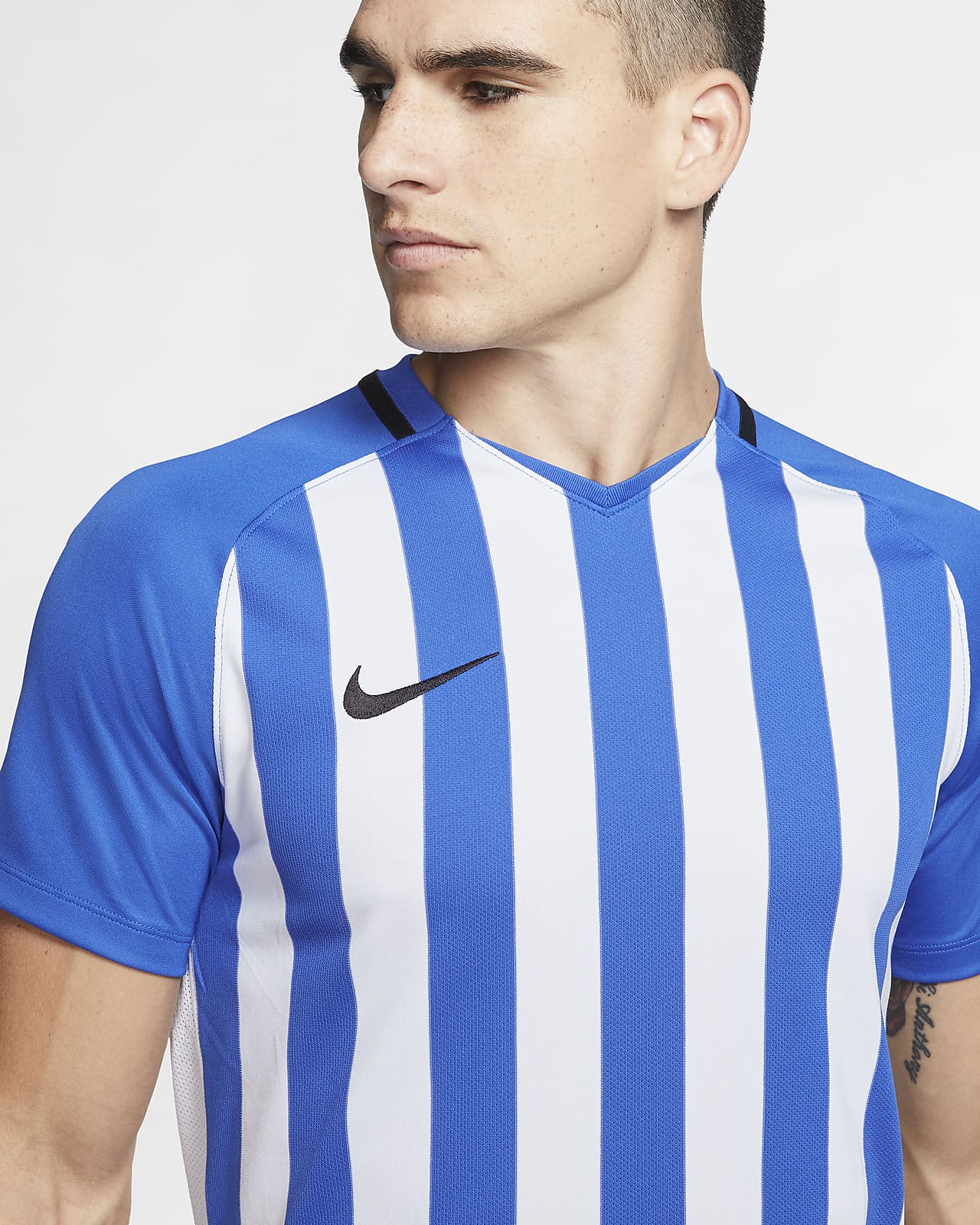 nike blue and white striped football shirt