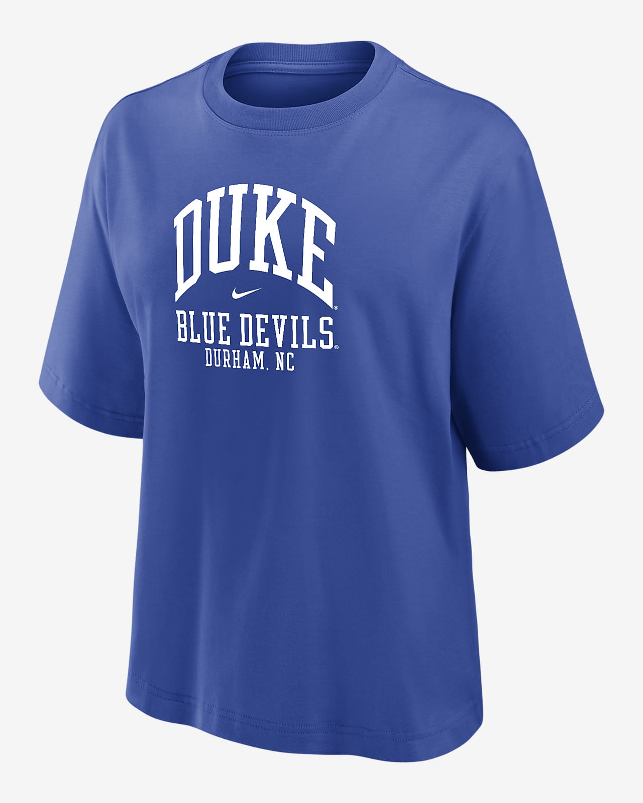 Playera de corte cuadrado universitaria Nike para mujer Duke