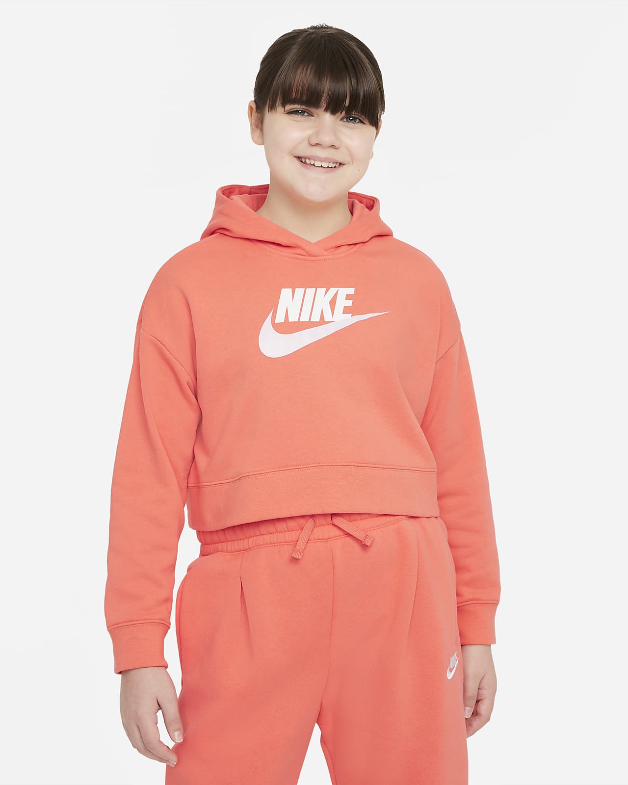 Sudadera con capucha corta de French Terry para niña talla grande (talla extendida) Nike Sportswear Club