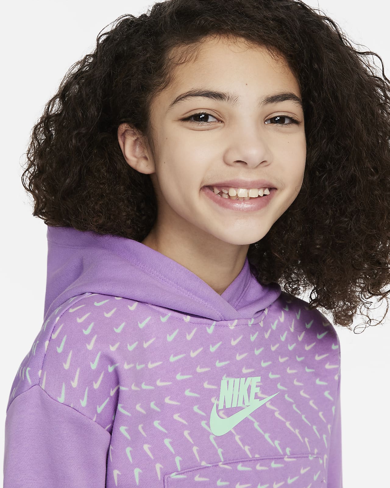 Nike Sportswear-hættetrøje i fleece med print til større børn (piger). DK