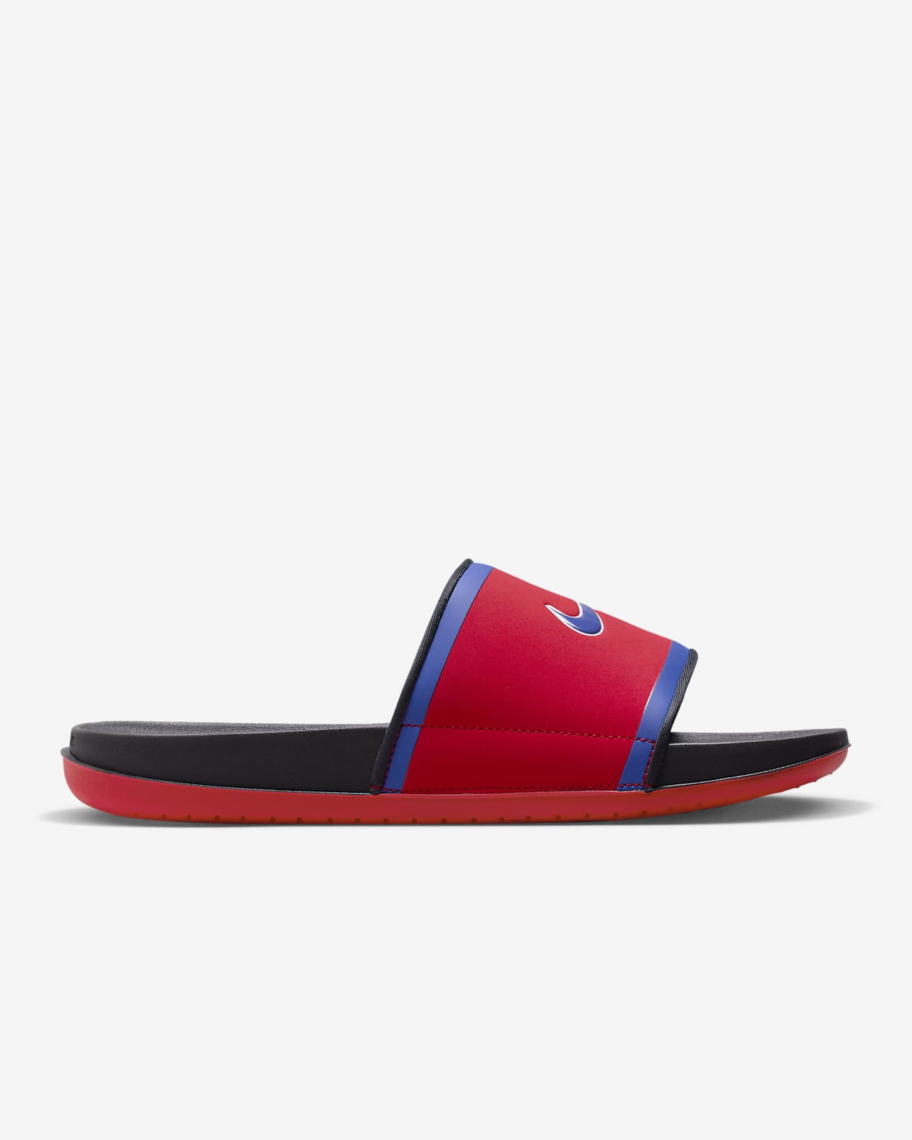 Red and cheap blue nike slides