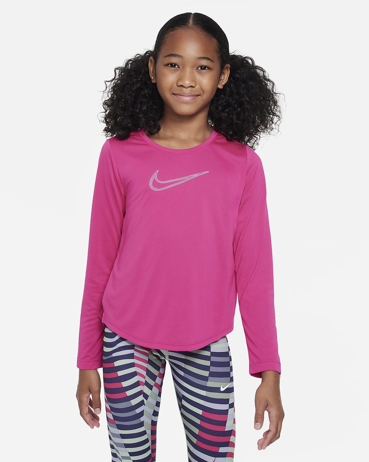 Nike Dri-FIT One Big Kids' (Girls') Graphic Long-Sleeve Training Top