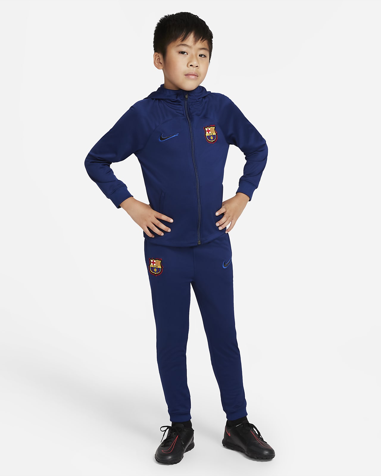 Πλεκτή ποδοσφαιρική φόρμα Nike Dri-FIT Μπαρτσελόνα Strike για μικρά παιδιά