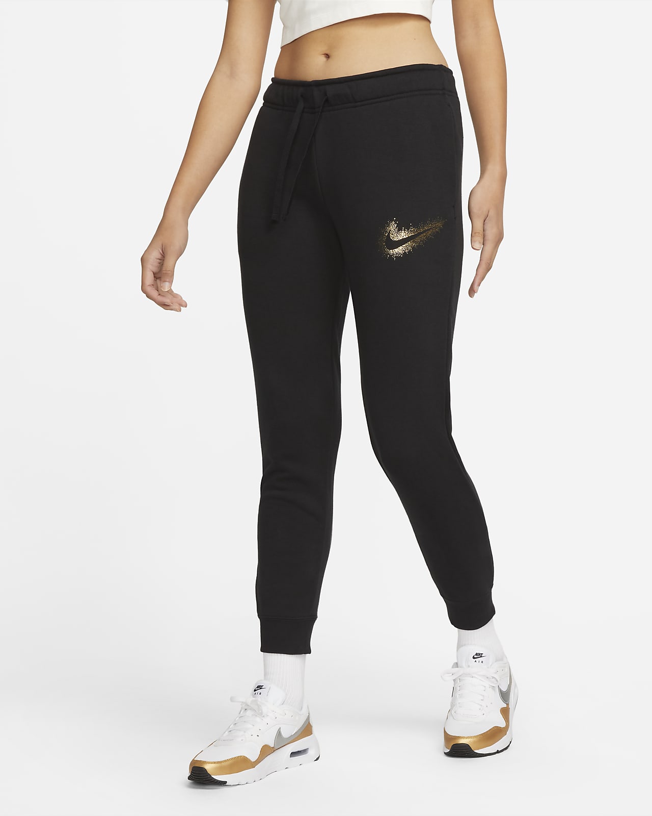 Donna Nike Nike - Pantaloni Sportivi Bianchi Con Logo Oro Rosa/