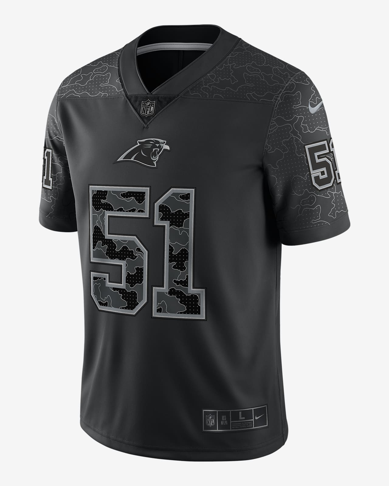 Jersey de fútbol americano a la moda para hombre Carolina Panthers RFLCTV de la NFL (Sam Mills)