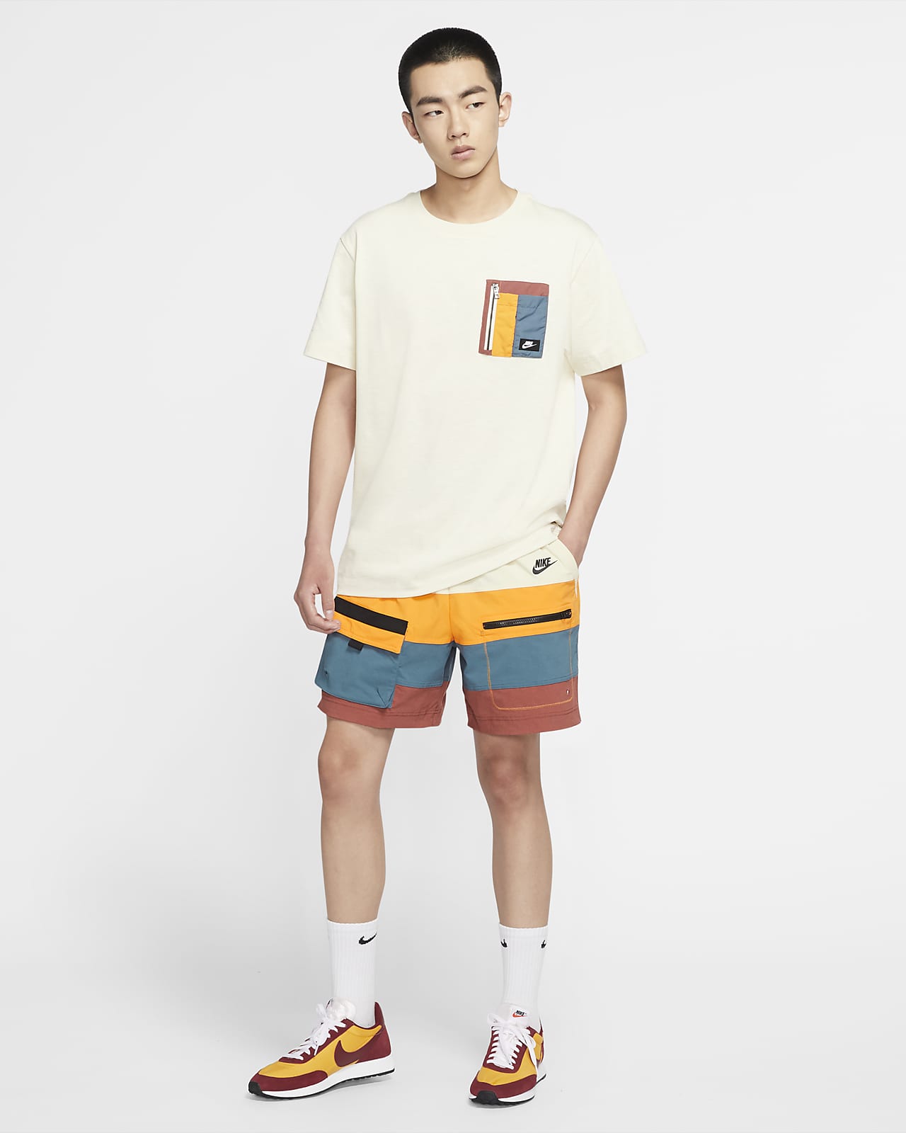 yellow woven nike shorts