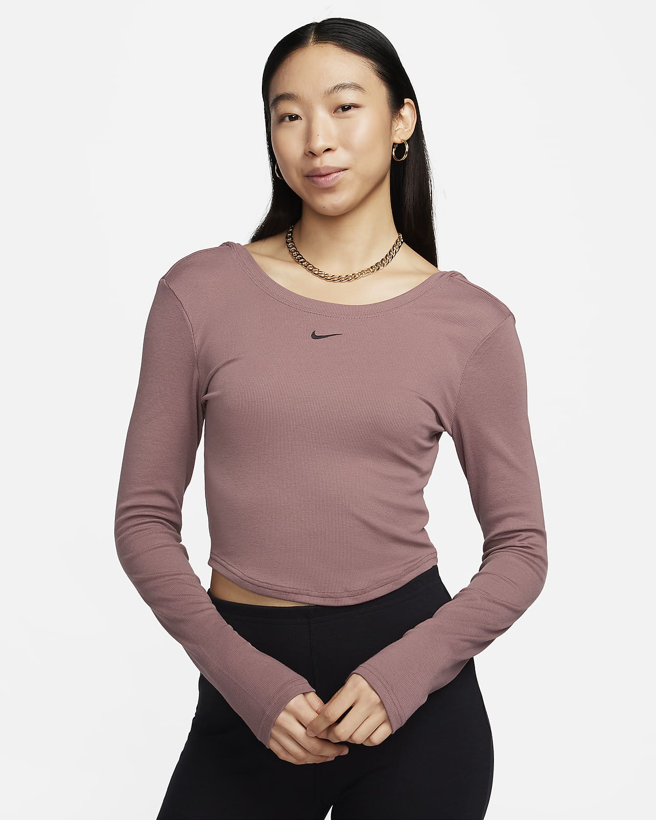 Γυναικεία μακρυμάνικη μπλούζα σε εφαρμοστή γραμμή με διακριτική ριμπ ύφανση και βαθύ στρογγυλό άνοιγμα πίσω Sportswear Chill Knit