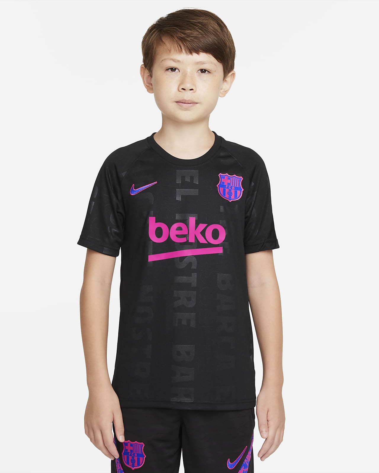 Camisola de futebol Nike Dri-FIT do equipamento de aquecimento FC Barcelona Júnior