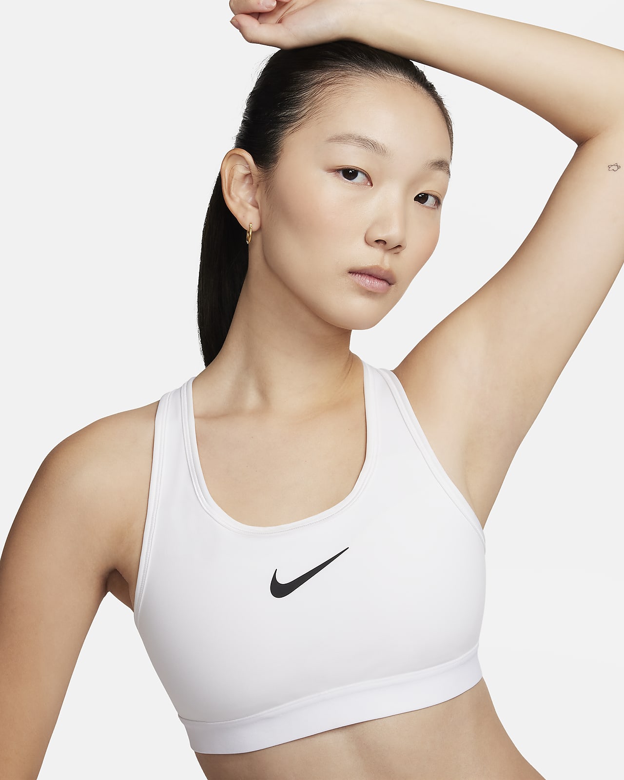 Nike Women's Dri-FIT High Neck Swoosh Sports Bra - Iron Gray / Black /  White