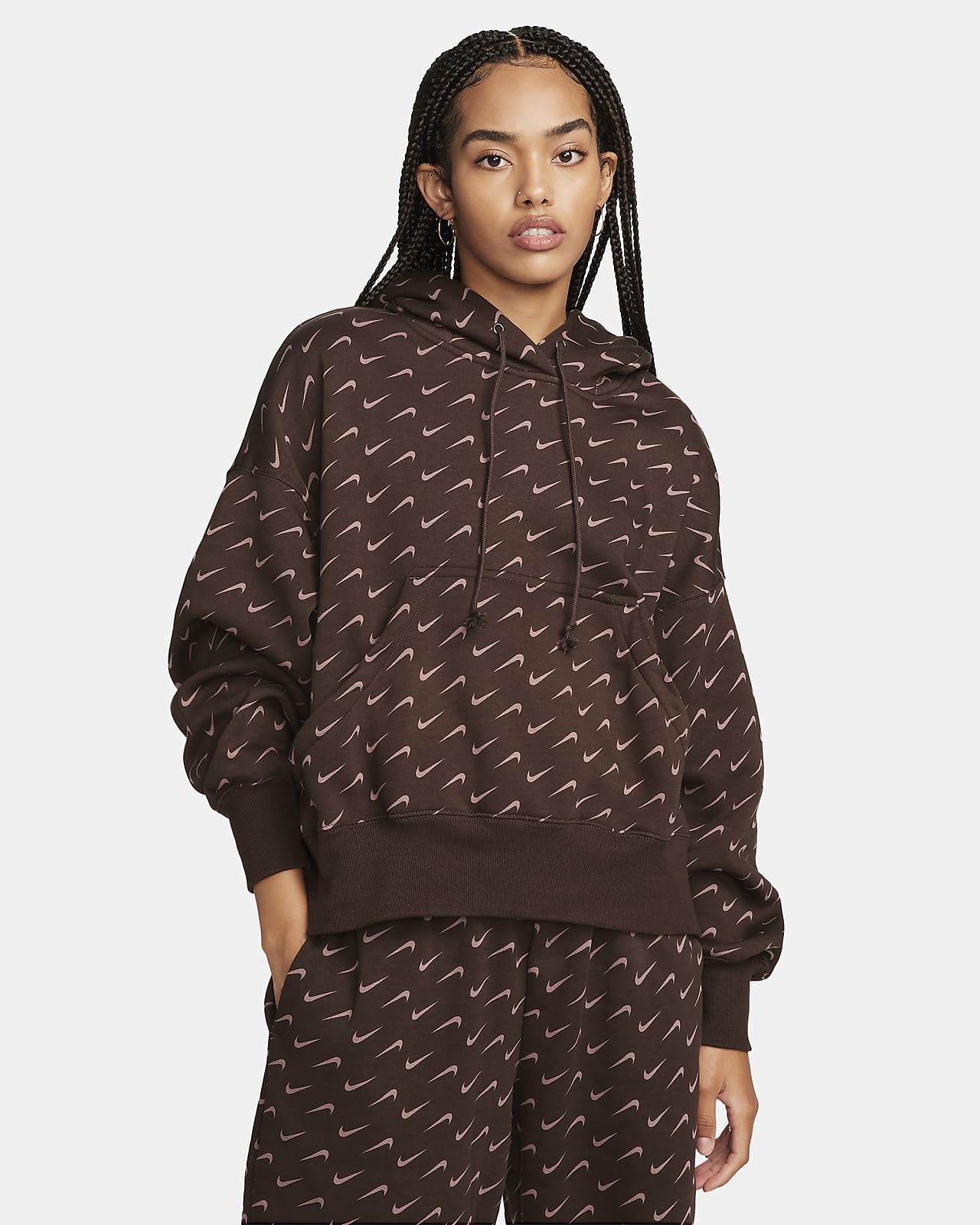Γυναικεία εμπριμέ μπλούζα με κουκούλα σε εξαιρετικά φαρδιά γραμμή Nike Sportswear Phoenix Fleece