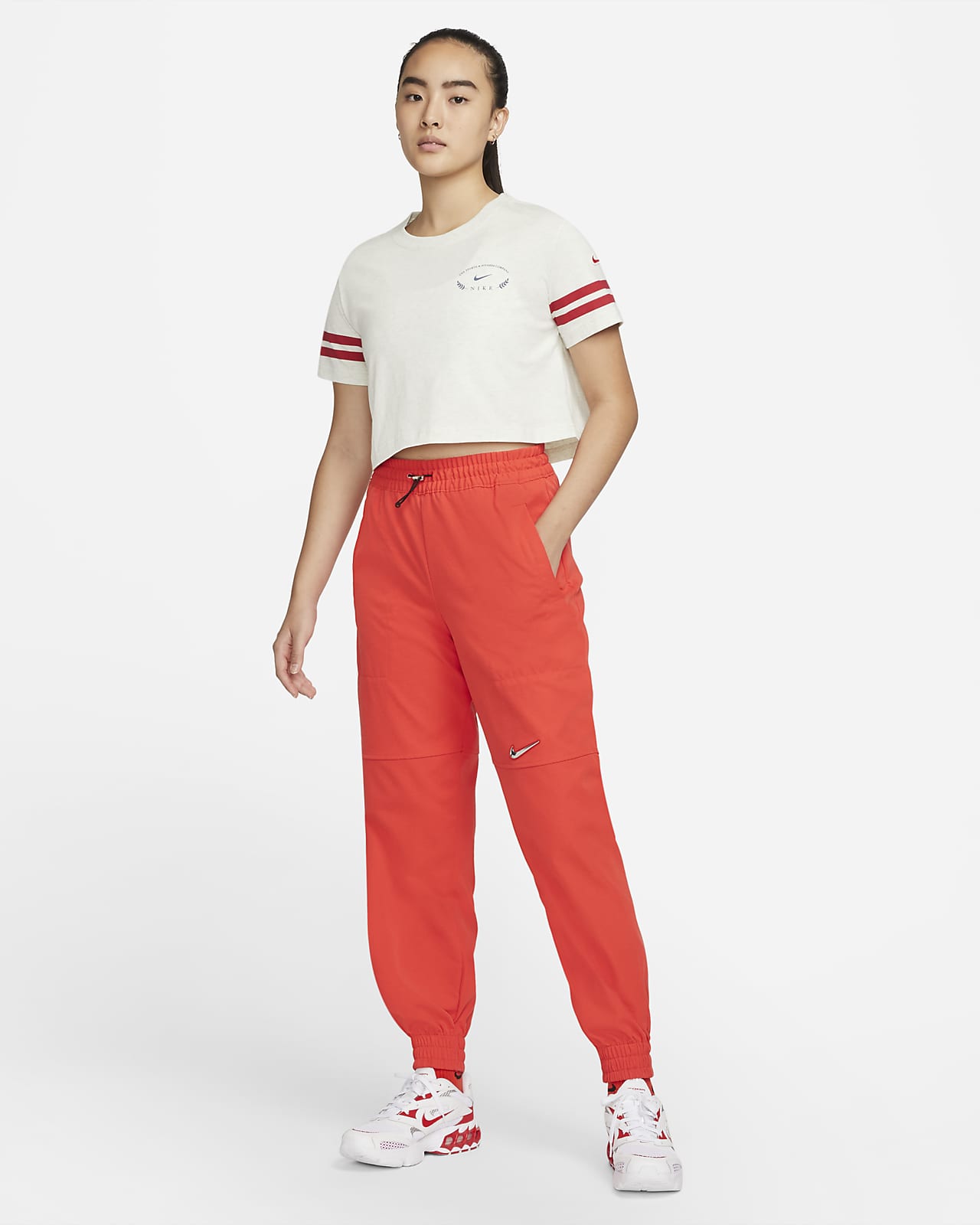 nike essentials short sleeve crop top in oatmeal