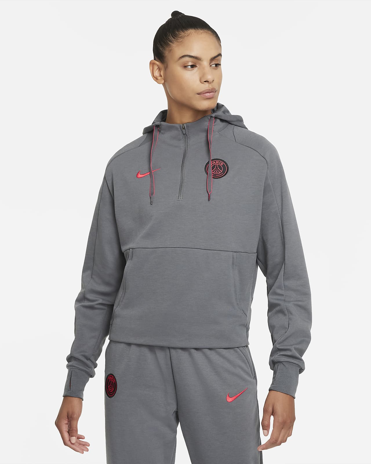 Felpa da calcio in fleece con cappuccio e zip a 1/4 Paris Saint-Germain -  Donna. Nike CH