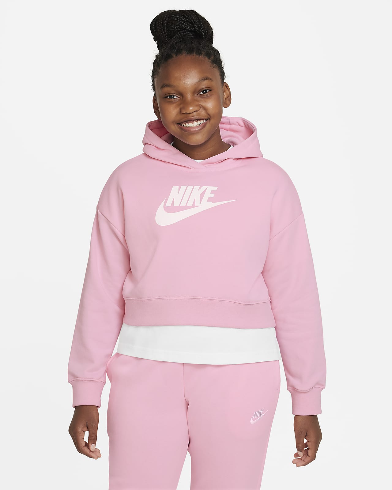 Nike Sportswear Club Big Kids' (Girls') French Terry Cropped Hoodie (Extended Size)