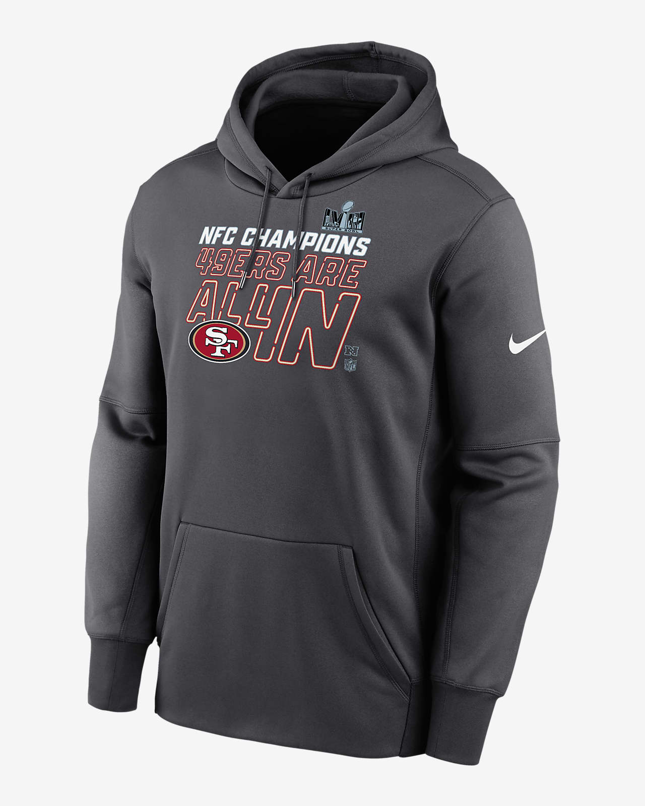 San Francisco 49ers 2023 NFC Champions Trophy Collection Men's Nike Therma NFL Pullover Hoodie