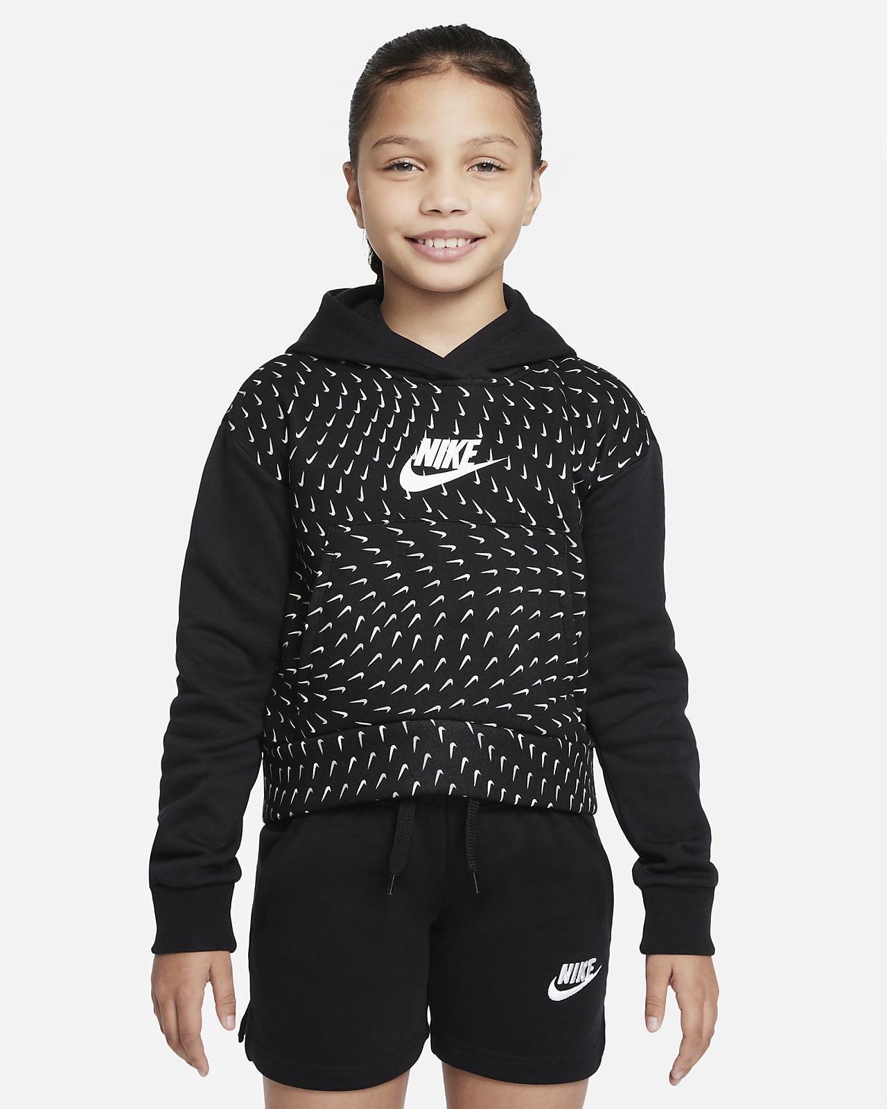 Nike Sportswear mintás, kapucnis polárpulóver nagyobb gyerekeknek (lányok)