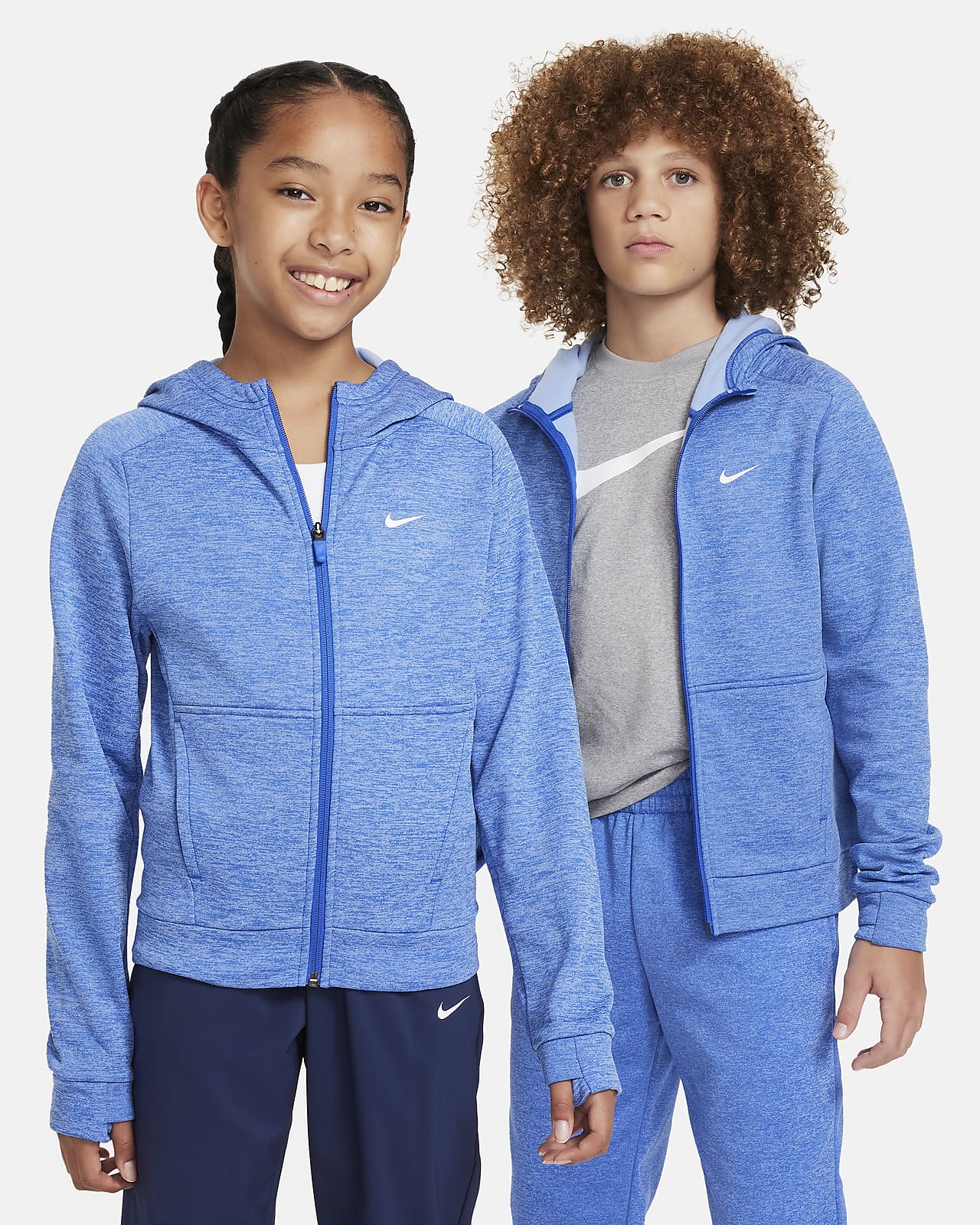 Veste Nike enfants/adolescent à capuche, unisexe taille L bleu gris doublé  noir