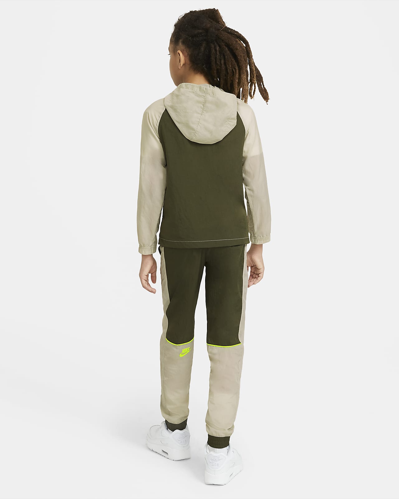 nike woven tracksuit set in beige