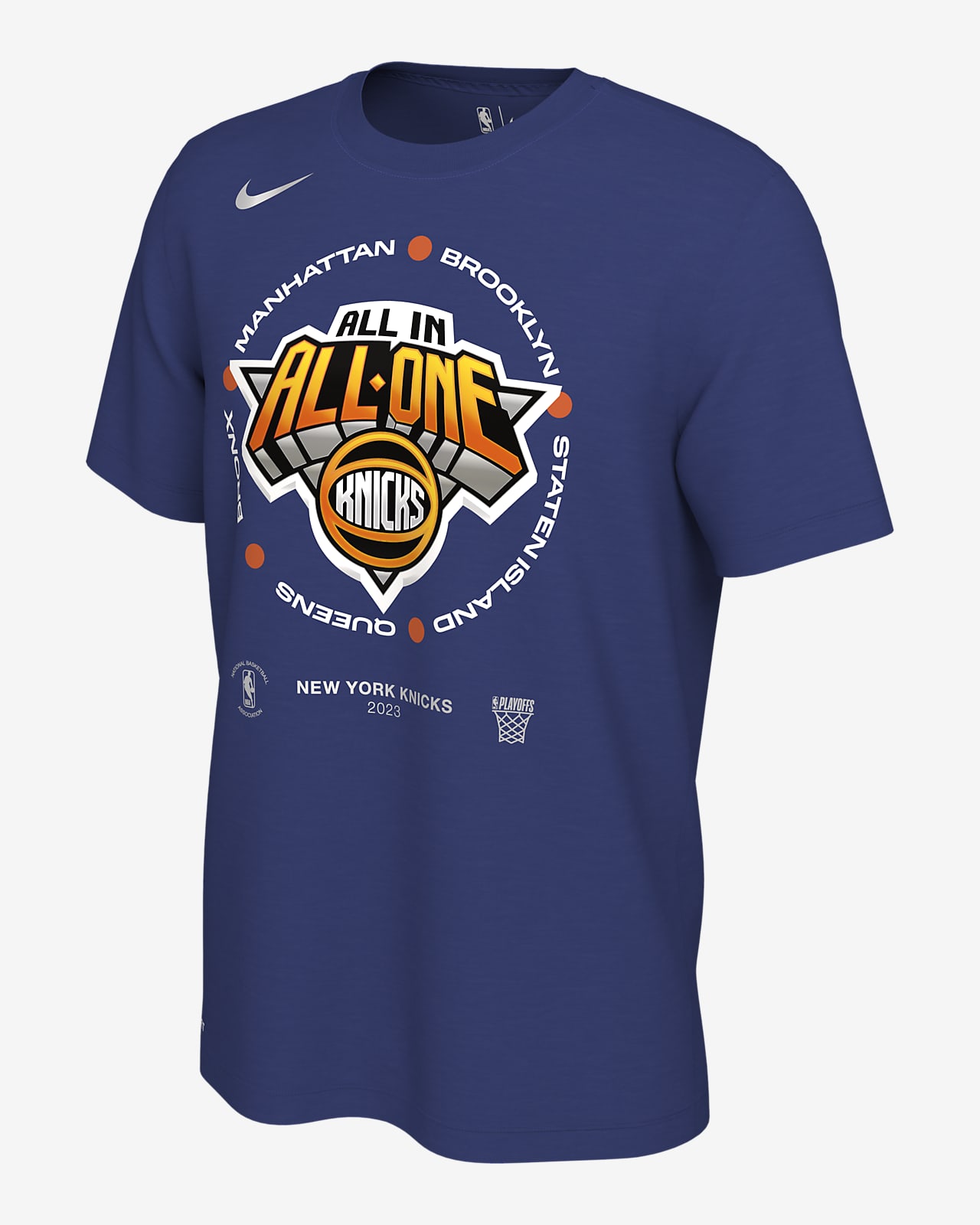 Playera Nike NBA Playoff Mantra 2023 para hombre New York Knicks