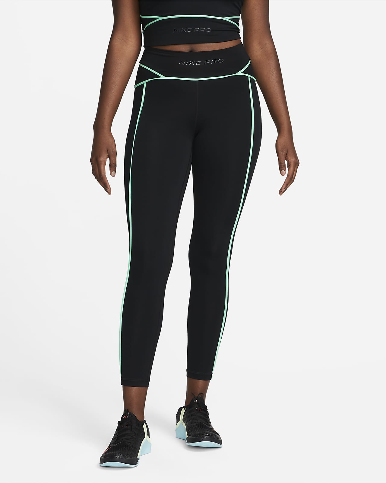 Leggings Nike Pro Dri-Fit 7/8 Mujer Black-Iron Grey-White - Fútbol Emotion