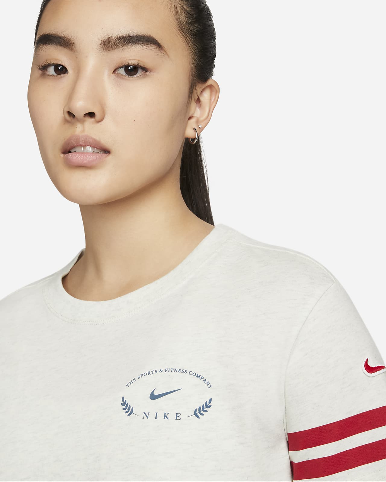 nike essentials short sleeve crop top in oatmeal