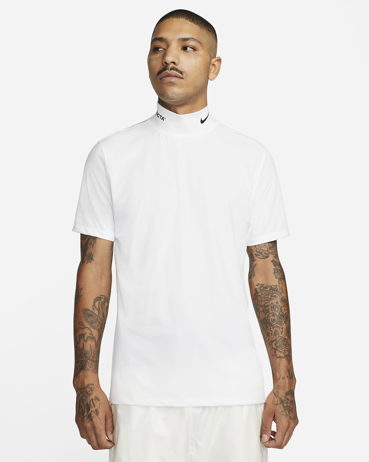 Mens white short 2024 sleeve mock turtleneck