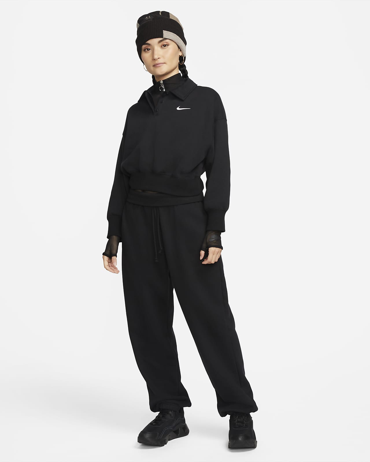 Nike Sportswear Phoenix Fleece de chándal tipo polo de corto con mangas 3/4 - Mujer. ES