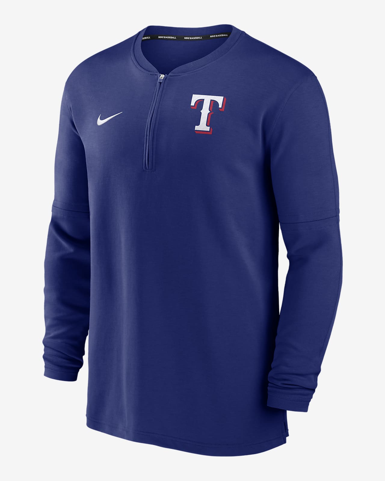 Playera de manga larga Nike Dri-FIT de la MLB de medio cierre para hombre  Texas Rangers Authentic Collection Game Time