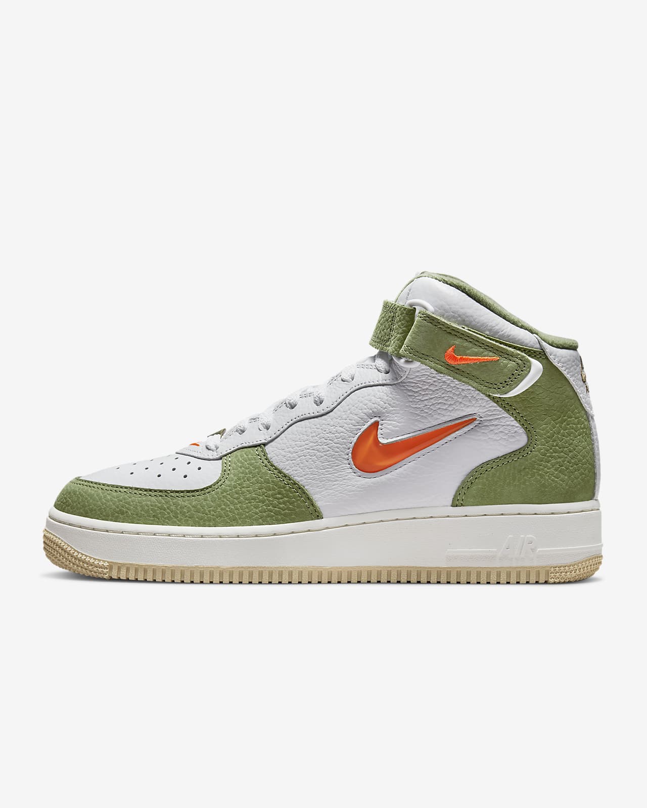 Nike Air Force 1 Mid QS 10.5 / White/Total Orange-Oil Green