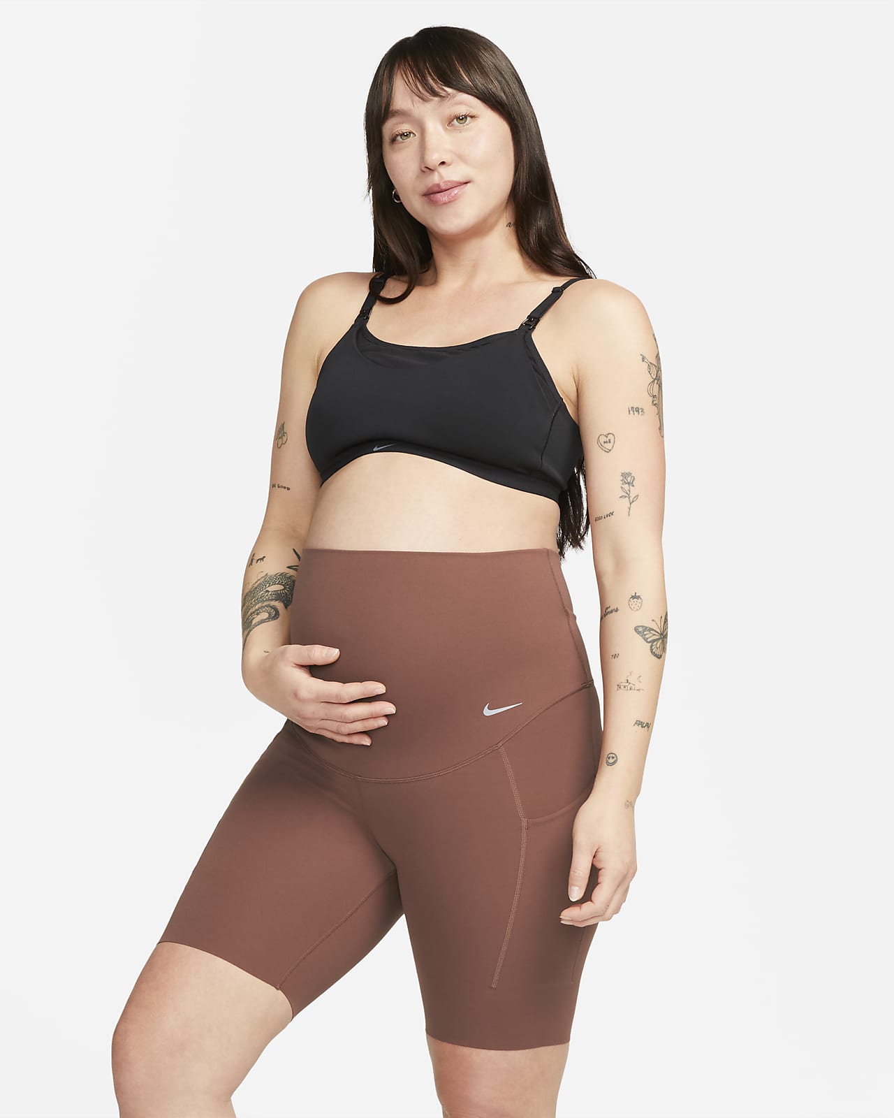 Nike Zenvy (M) bikershorts met zakken en iets ondersteunende hoge taille voor dames (21 cm, zwangerschapskleding)