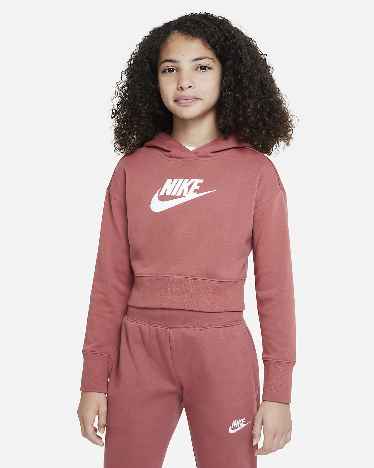 Nike Sportswear Club-kort hættetrøje i french terry til større børn (piger)