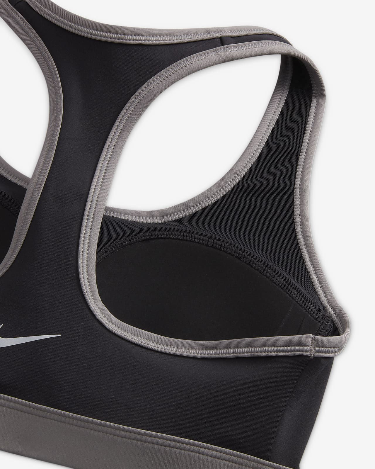 Nike Swoosh Futura GX Sports Bra Smoke Grey / Black Medium-Support  Non-Padded Logo Sports Bra With wide, comfy straps in a classic racerback  design, the Nike Dri-FIT Swoosh Sports Bra feels snug