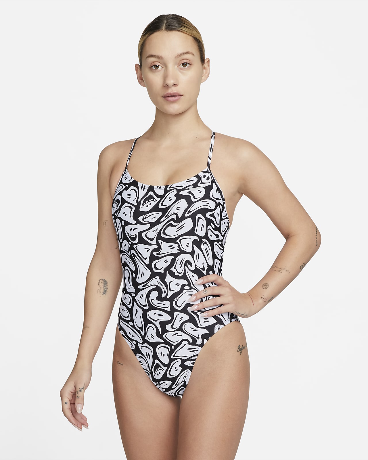 Women's Black Cut Out Back Cheeky One Piece Swimsuit
