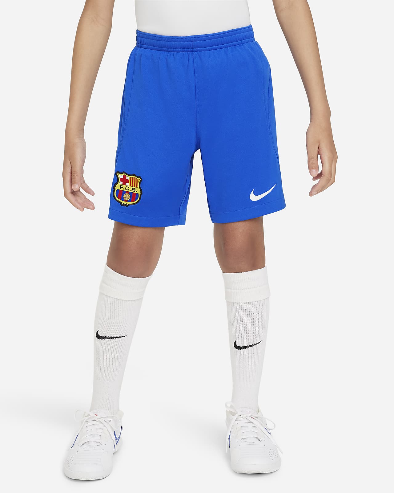 Venkovní fotbalové kraťasy Nike Dri-FIT FC Barcelona 2023/24 Stadium pro větší děti