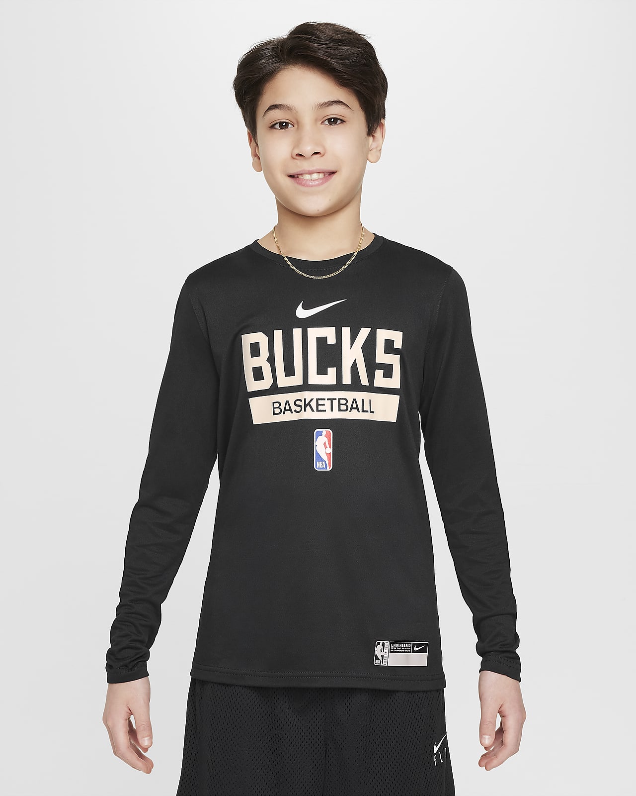 Tee-shirt d’entraînement à manches longues Nike Dri-FIT NBA Milwaukee Bucks pour enfant plus âgé