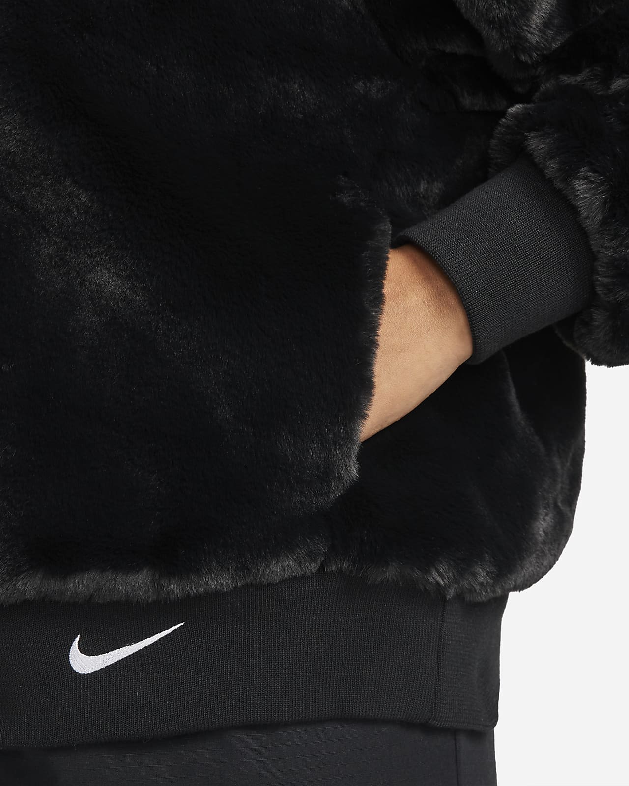 nike sportswear faux fur jacket black