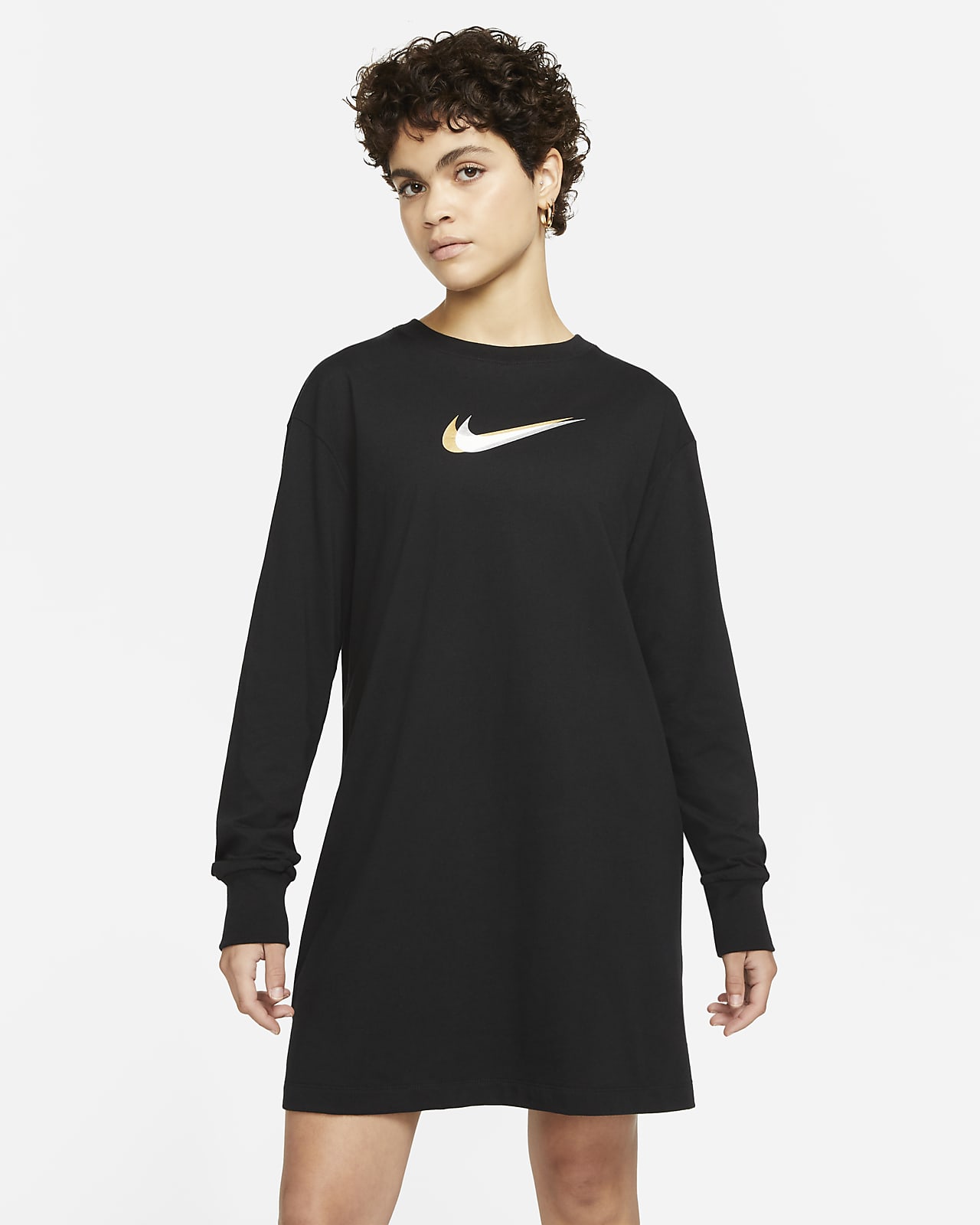 Nike Long Sleeve Print Dress Woman Short dress Black Size XS Cotton