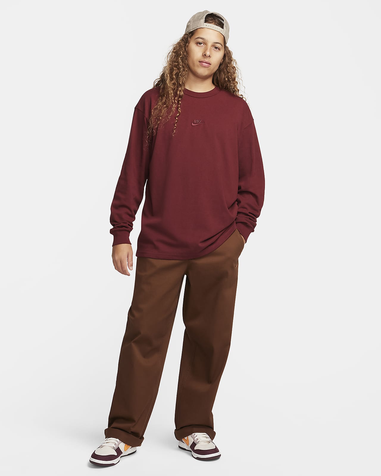 Nike Sportswear Premium Essentials Men's Long-Sleeve T-Shirt - Red - 50% Organic Cotton