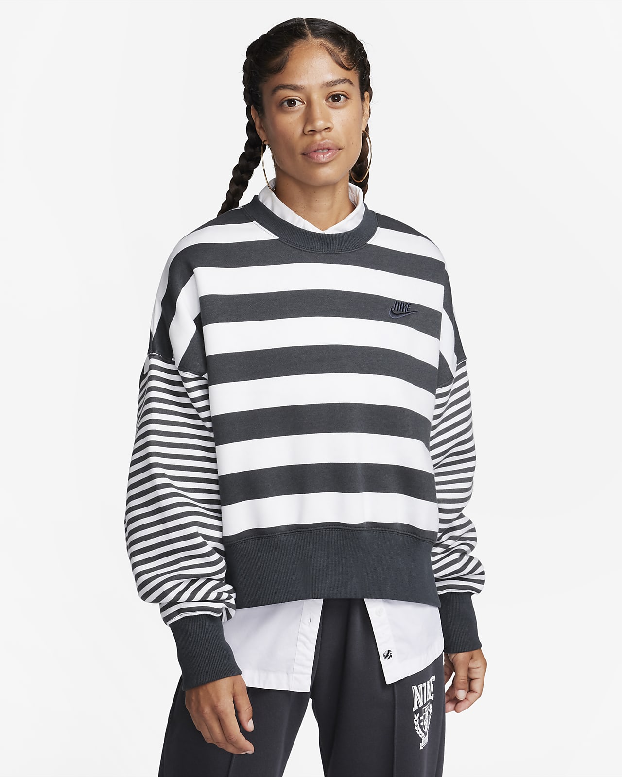 Nike Sportswear Phoenix Fleece Women's Over-Oversized Striped Crew-Neck  Sweatshirt