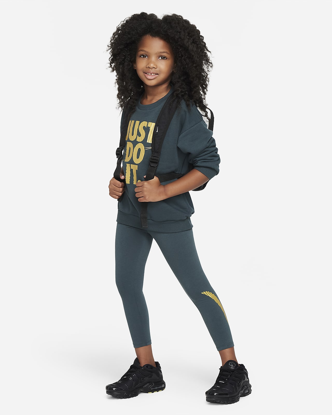 Todelt Nike Shine-crewtrøje- og leggingssæt til mindre børn