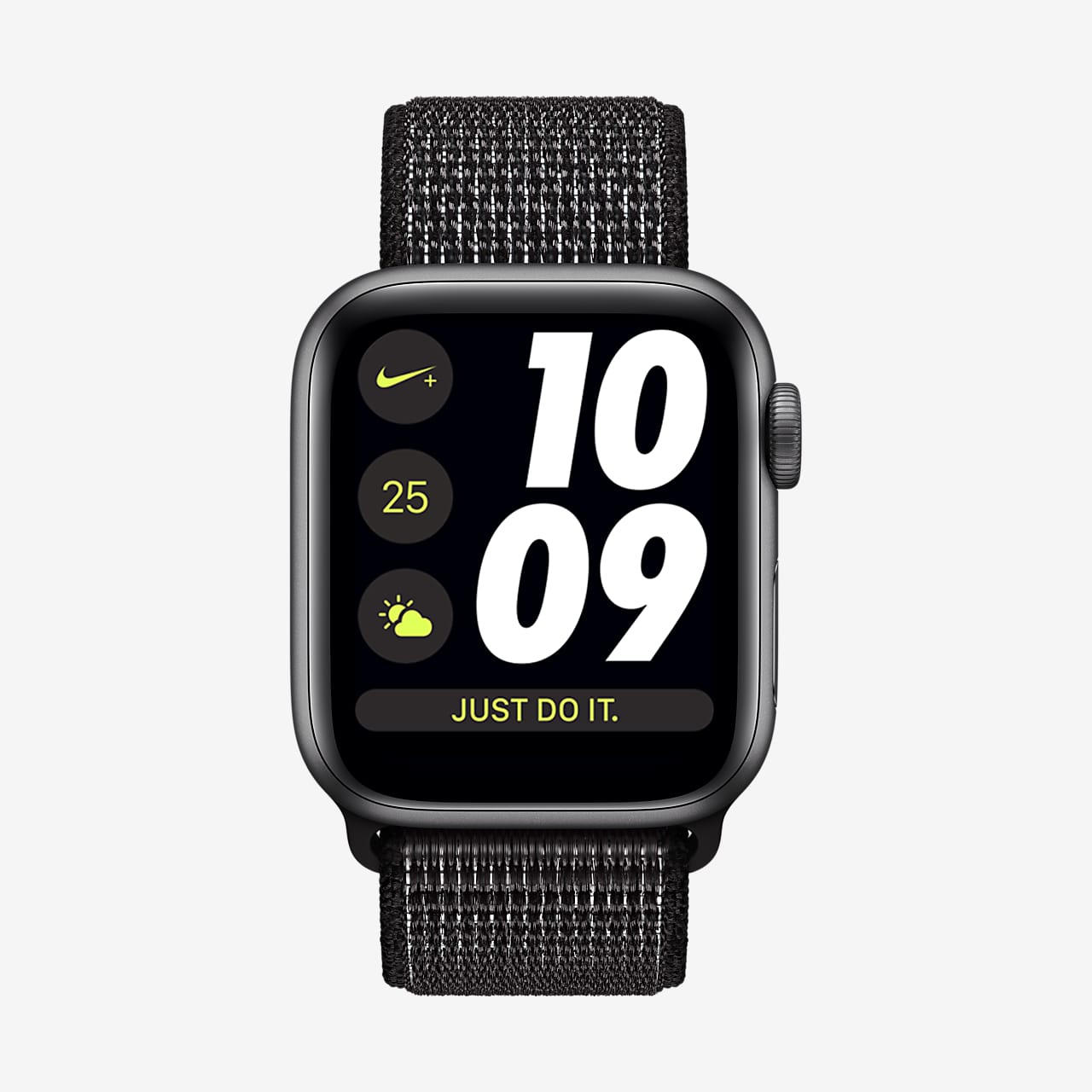 space gray aluminum case with black nike sport loop