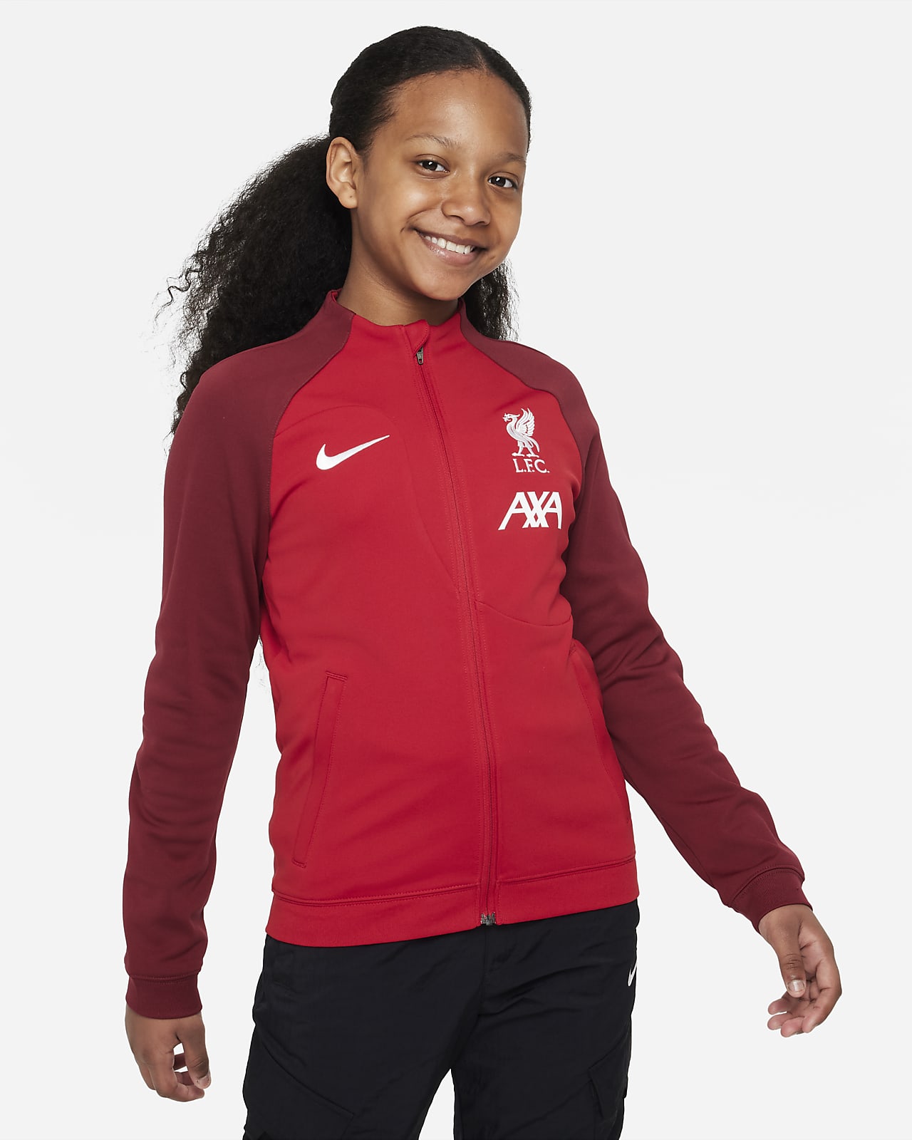 Chamarra de fútbol de tejido Knit para niños talla grande Nike Liverpool FC Academy Pro